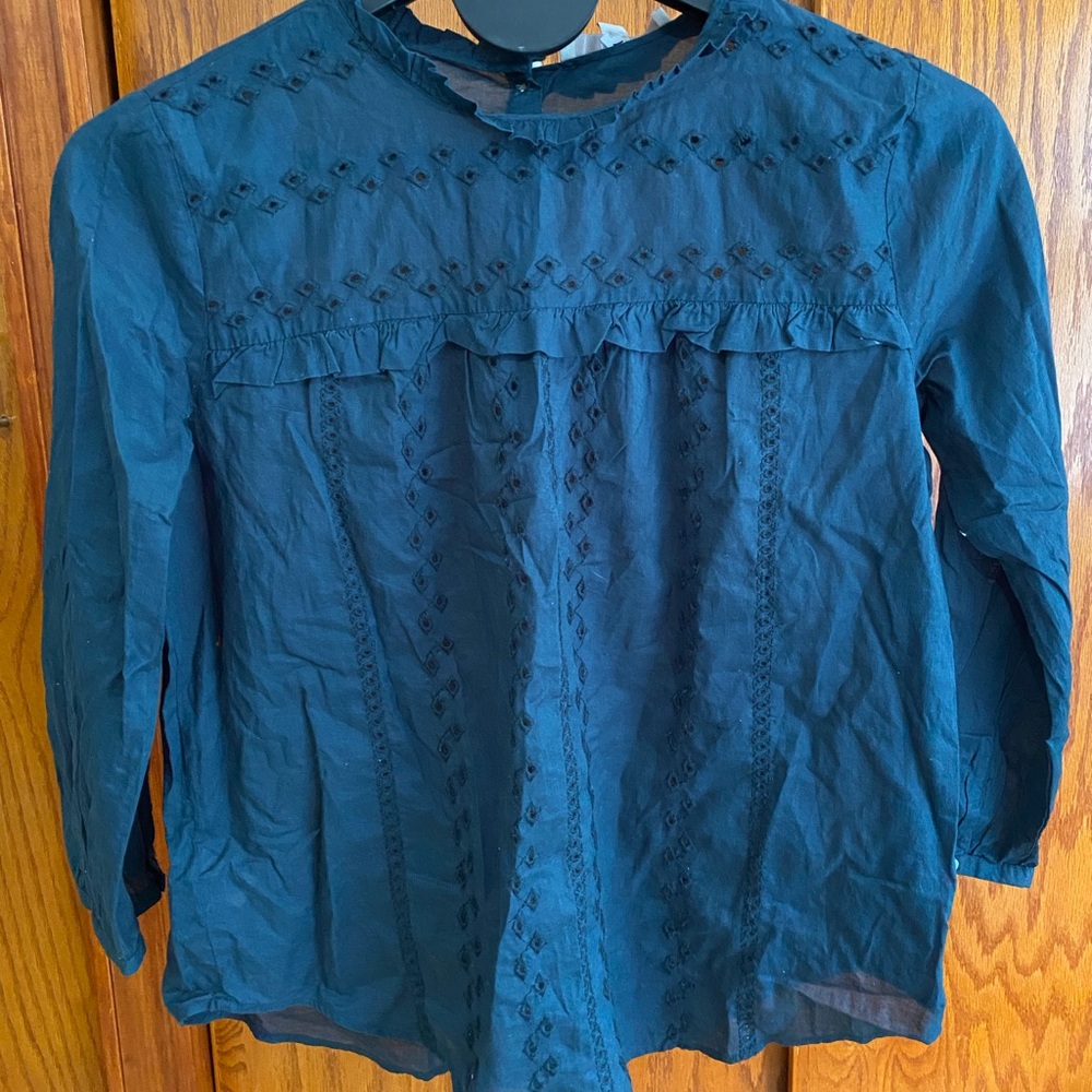 LOFT Teal Blouse with Eyelet Details